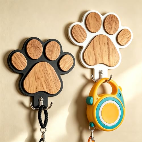 2PC 3D Wooden Dog Paw Leash Holder for Wall, Set of 2 - Image 2