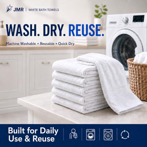 White Cotton Bath Towels 12-Pack (24x48), Lightweight Quick-Dry - Image 5