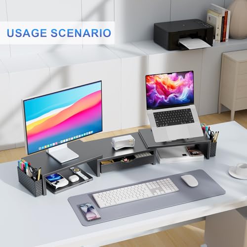 gianotter Dual Monitor Stand Riser With Drawer and 2 Pen Holders - Image 5