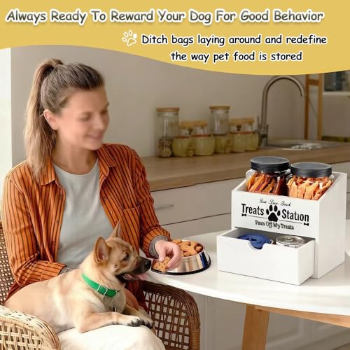Pet Food Storage Container with Drawer, Wooden Dog Treat - Image 8