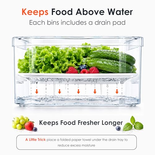SMRCAD 6 Pack Clear Fridge Organizer Bins with Drain Trays - Image 5