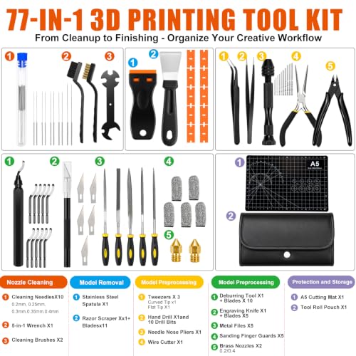 77 PCS 3D Printer Tool Kit with Storage Case,3D Printing - Image 3