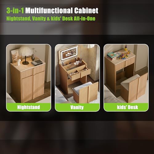 Compact Makeup Vanity Desk with Flip Top Mirror,3 in 1 Vanity - Image 5