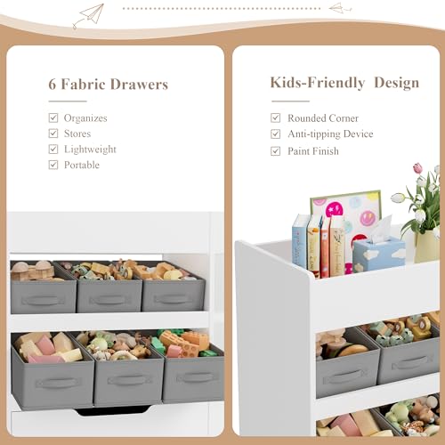 Kids Toy Storage Organizer with Bookshelf and 2 Rolling Drawers - Image 7