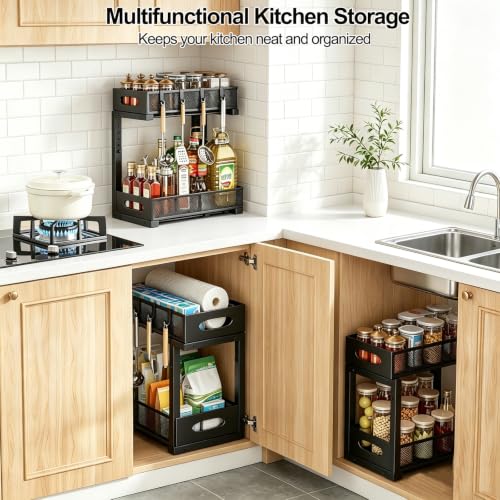 Under Sink Organizer, 2-Tier Pull Out Cabinet Storage, Black - Image 5