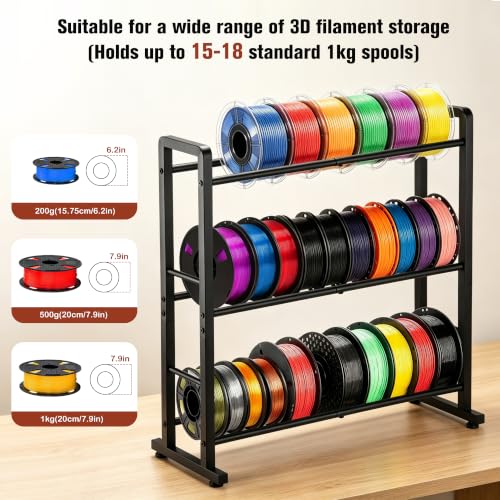 facka 3D Printer Filament Storage Rack, 3-Tier Metal - Image 6