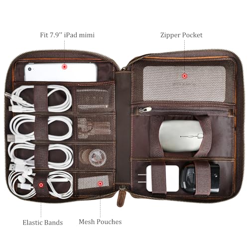Polare Full Grain Leather Travel Cable Organizer Case Electronics - Image 6