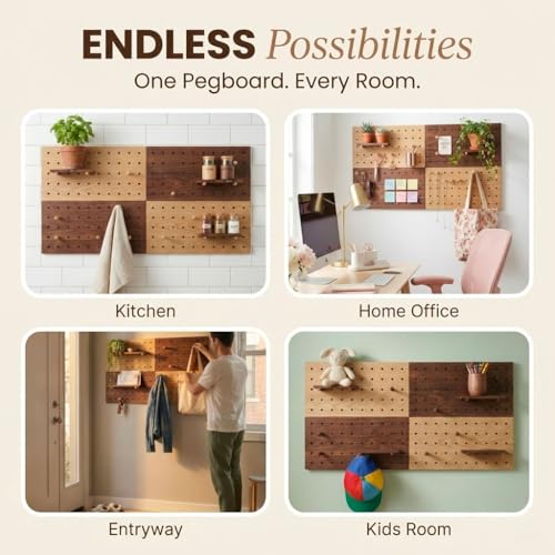 Wooden Pegboard Wall Organizer 2-Tone Kit, 4 Panels - Image 4