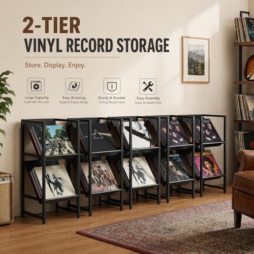 2-Tier Black Metal Vinyl Record Storage Holder for Collection - Image 5