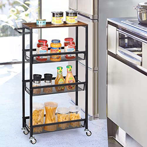 MOOACE Slim Storage Cart, 4 Tier Narrow Kitchen Rolling Cart - Image 3