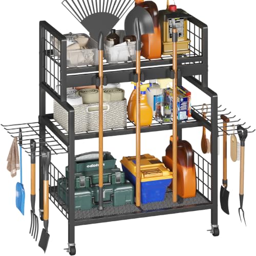 Garden Tool Organizer with Wheels, 3-Tier Metal Garden - Image 4