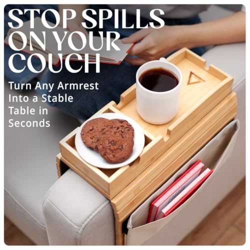 Bamboo Sofa Arm Tray with Strong Magnets – Stable Wood - Image 4
