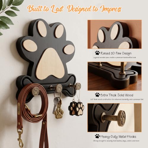2 Pack Dog Leash Holder for Wall, Pine Wood Dog Leash | Pet Essentials - Image 4