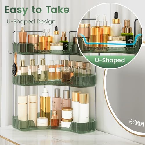 3-Tier Green Corner Organizer, PET Counter Storage with Hooks - Image 6