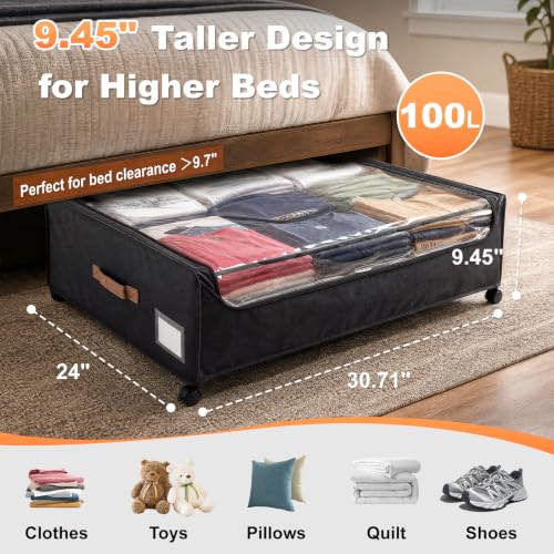 100L Extra Large Under Bed Storage with Wheels, 9.5" Extra - Image 3