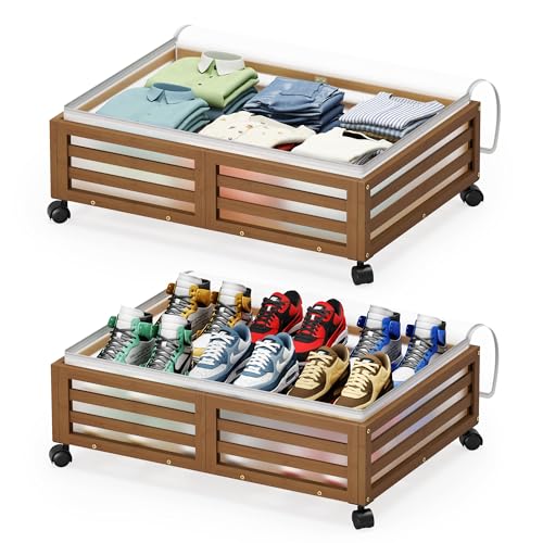 Under Bed Storage with Wheels, 2 Pack Bamboo Drawers - Image 2