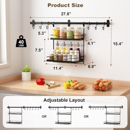 NADAMOO Spice Rack Wall Mount, 2-Tier Kitchen Storage - Image 4