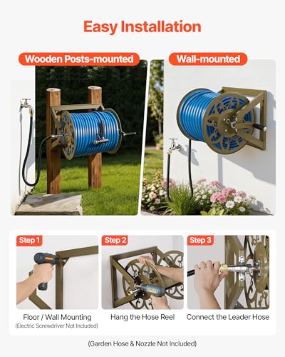 VEVOR Wall Mounted Garden Hose Reel, Holds 200 ft of 5/8" Hose - Image 8