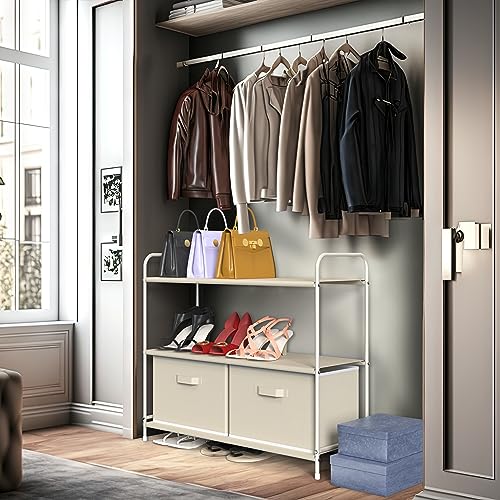 Simple Houseware 3-Tier Closet Storage with 2 Drawers, Beige - Image 3