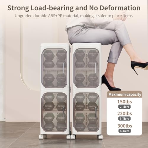 3 Tier Slim Bathroom Storage Cabinet, Foldable and Movable, White - Image 6