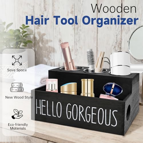 Wooden Hair Tool Organizer, Hair Dryer Holder with 3 Steel - Image 5