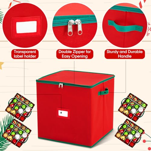 Christmas Ornament Storage Box, Red, 4in, 64pcs - Image 5