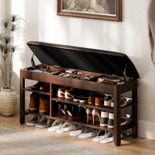 Shoe Rack Storage Bench, 39.3" Wide Solid Rubberwood - Image 2