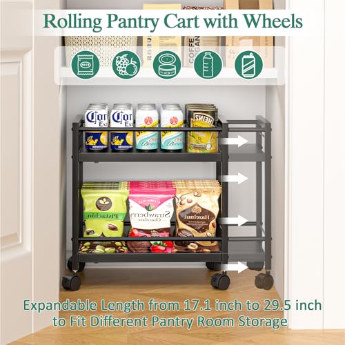 2-Tier Expandable Rolling Pantry Cart with Wheels - Image 3
