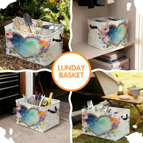 Heart Floral Foldable Laundry Basket Hamper with Handles - Image 8