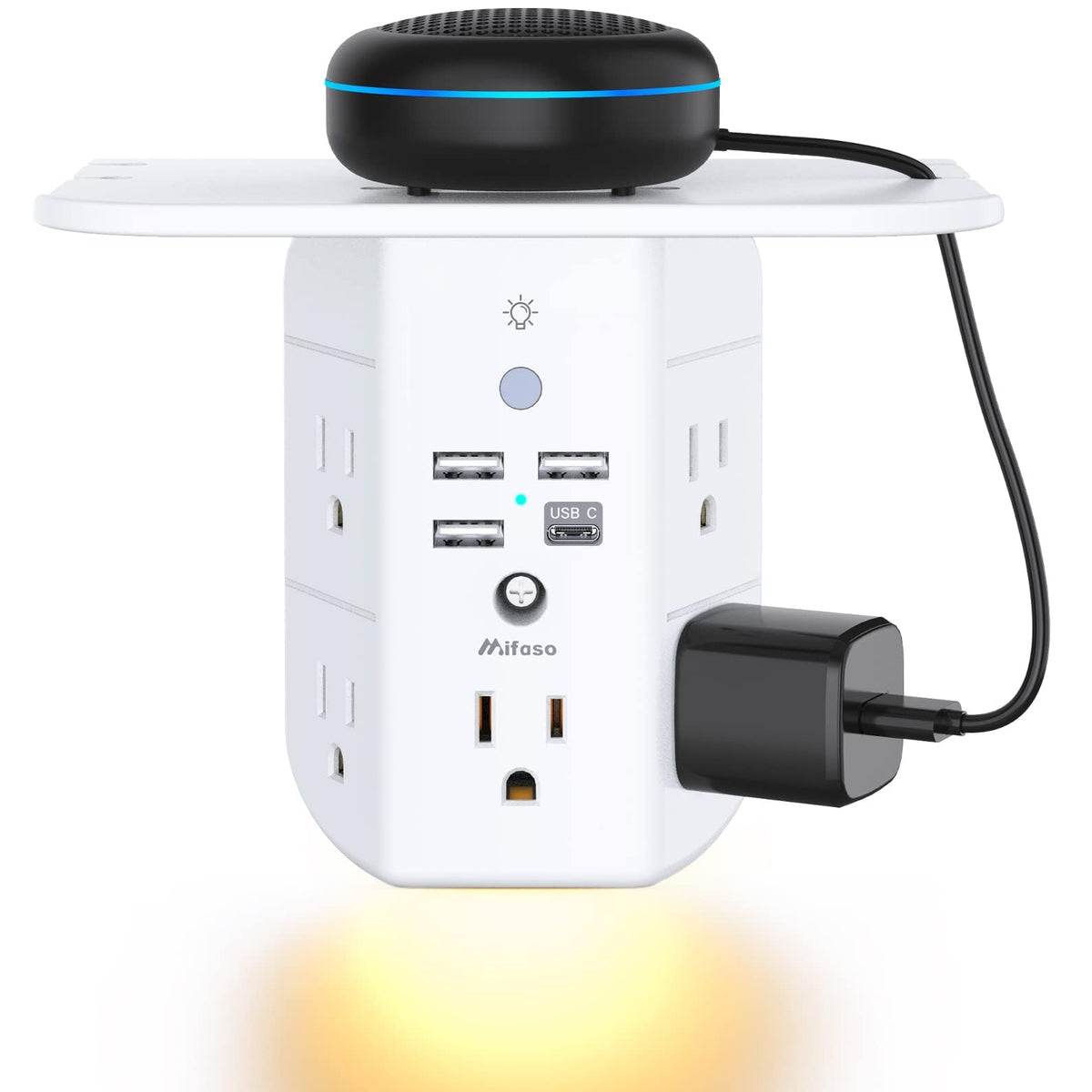 Mifaso Outlet Extender with Shelf and Night Light, 1800J Surge - Image 1