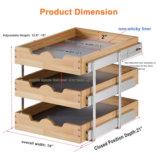 DINDON 3 Tier Pull Out Cabinet Organizer 14”W X21”D Slide - Image 3