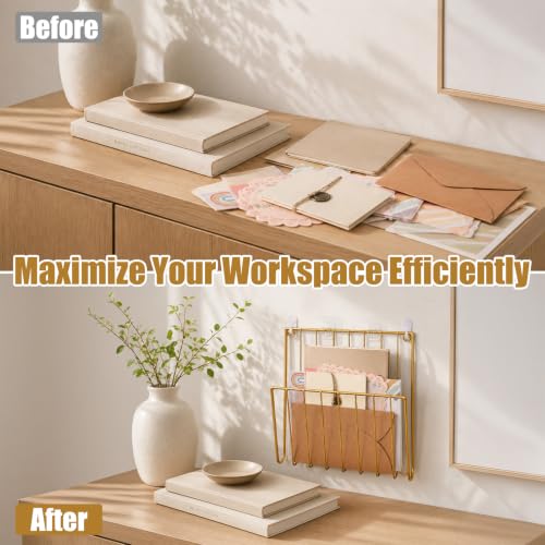 2 PCS Wall Mounted Magazine Racks, Durable Gold Mail Organizer - Image 6