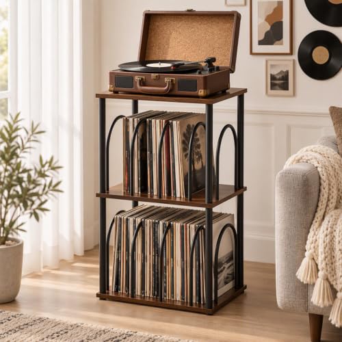 Record Player Stand, 3-Tier Vinyl Record Storage,Walnut - Image 3
