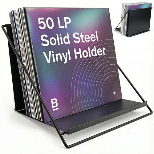 Vinyl Record Storage Rack - Record Holder for 50 LPs, Black - Image 2