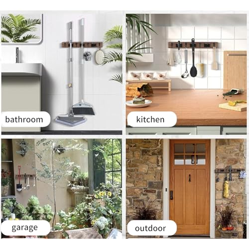 Right Pull Out Mop and Broom Holder, Rustic Wood Broom Hanger - Image 7