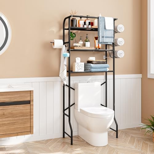 Over The Toilet Storage Shelf 3 Tier Bathroom Organizer Black - Image 3
