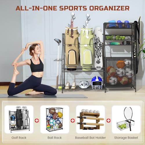 Garage Sports Equipment Organizer,3 Golf Bags Storage Stand - Image 4