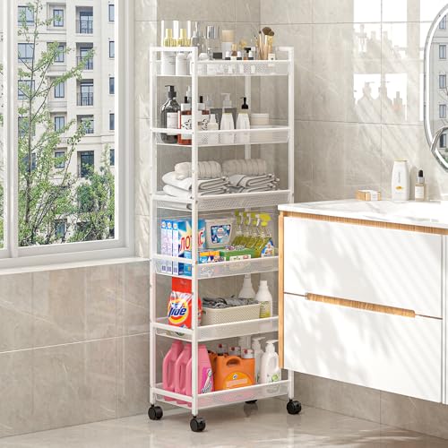 6 Tier Slim Rolling Storage Cart, Narrow Mobile Shelving Unit - Image 7