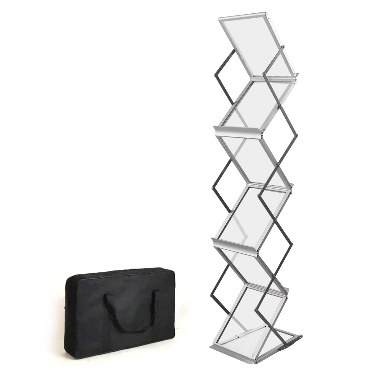 HUAZI Foldable Aluminum Magazine Rack, Portable Pop-up Display - Image 1