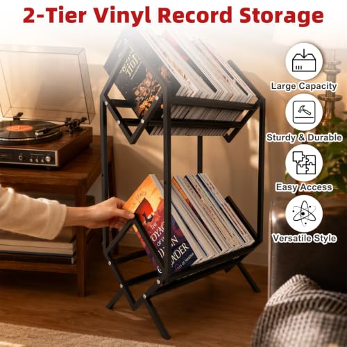 2-Tier Vinyl Record Storage Holder,Vinyl Record Stand for Book - Image 6