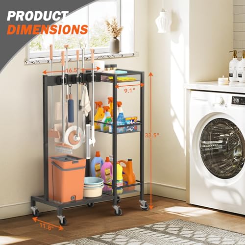 Broom Holder with Cleaning Supplies Organizer, Broom Closet - Image 8