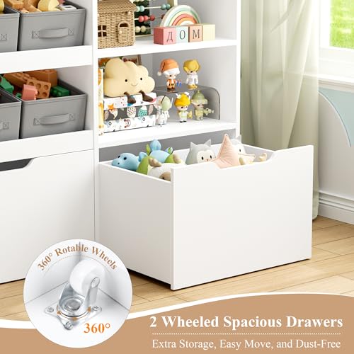 Kids Toy Storage Organizer with Bookshelf and 2 Rolling Drawers - Image 5