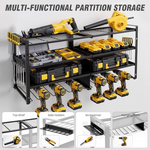 VECELO 4 Tier Power Tool Organizer Wall Mount, Metal Storage Rack - Image 8