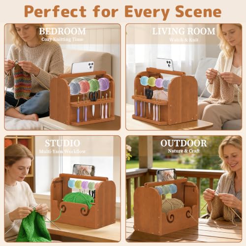 Upgraded Yarn Holder for Crocheting, Bamboo Yarn Holder (Brown) - Image 6