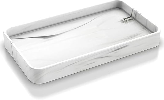 Gurygo 10" Vanity Tray for Bathroom - Hand Towel Tray Organizer for Paper Napkins - Bathroom Vanity Counter Organization - Ceramic Soap Dispenser Tray for Kitchen Counter (Marble White, Set/1)…