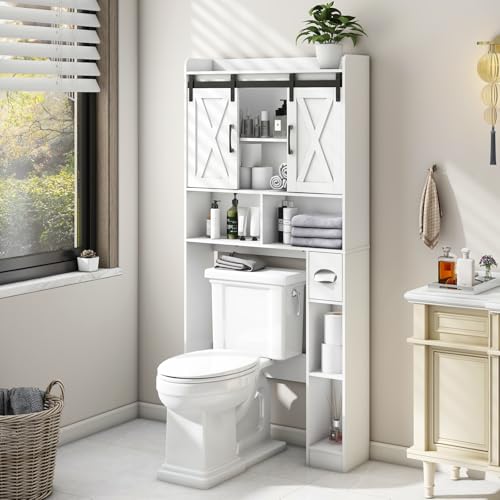 Vabches Over The Toilet Storage Cabinet with Sliding Doors, White - Image 2