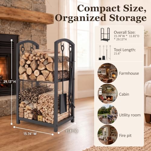 Firewood Rack Indoor Outdoor,2-Tier Firewood Holder with 4 - Image 3
