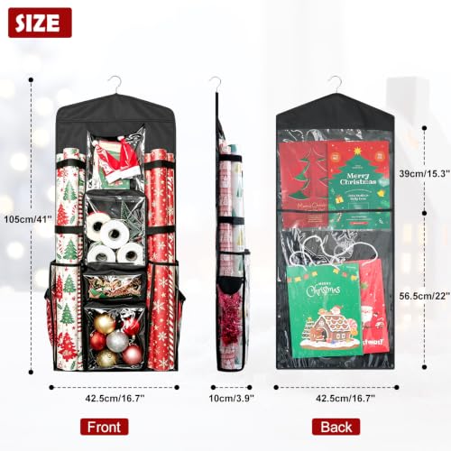 Double-Sided Hanging Wrapping Paper Storage Organizer,Over - Image 3