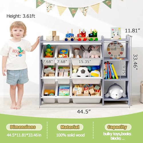 MallBest Kids Toy Storage Organizer with Bins, Solid Pine Wood - Image 4