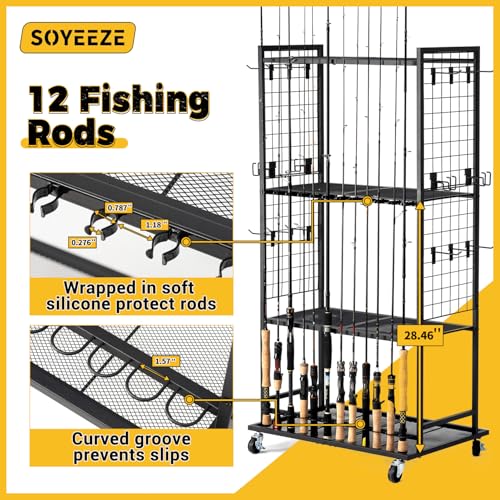 Fishing Rod Holder for 12 Rods, Rolling Fishing Pole | Garage Storage - Image 7